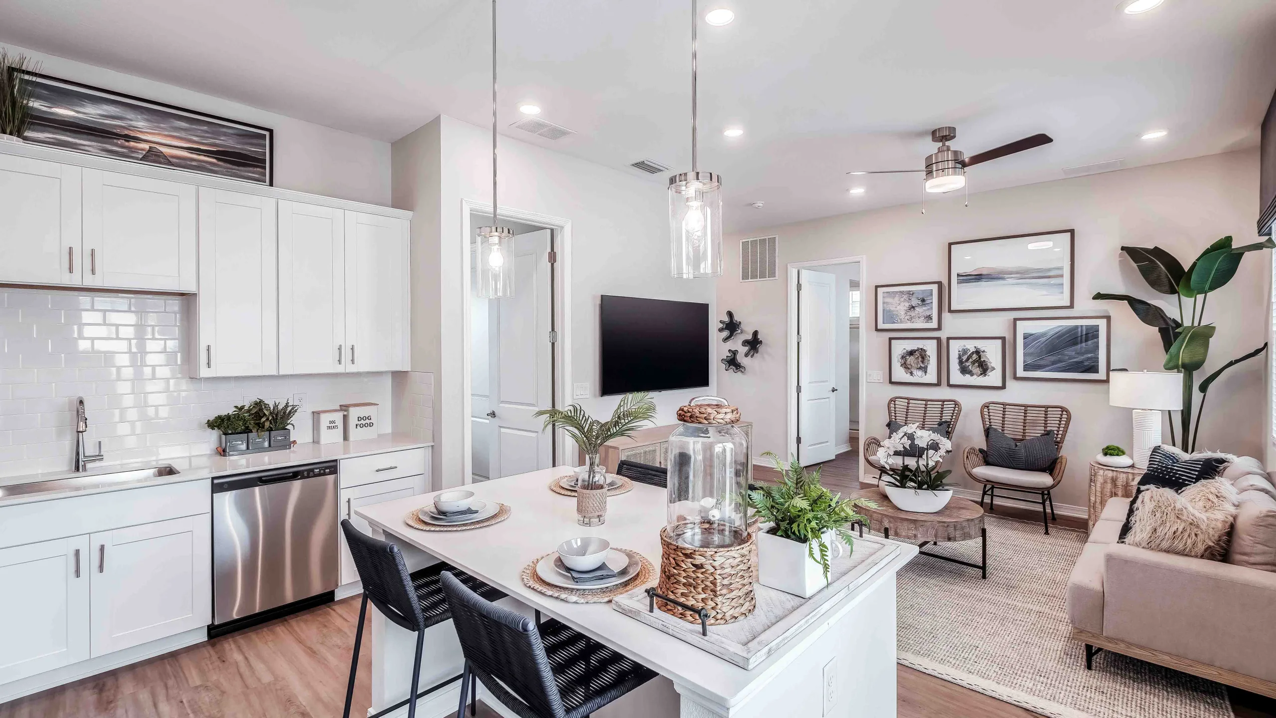 New pet-friendly apartment homes for rent with private fenced backyards in Kissimmee, FL, near Orlando, FL with pickle ball, dog park, gym, and gated community.